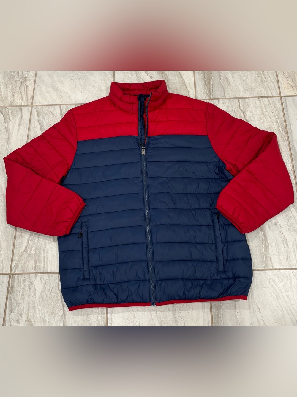 Swisstech Men’s Puffer Jacket Large Red Navy Colorblock Full Zip XL